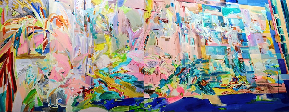 전은숙, 원예업계 열린 실경산과 아파트 연구, 2018, Oil on canvas, 180x400cm